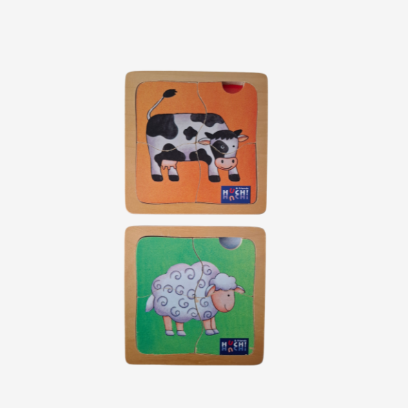 Huch & Friends 2 kleine Holz Puzzles Kuh und Schaf