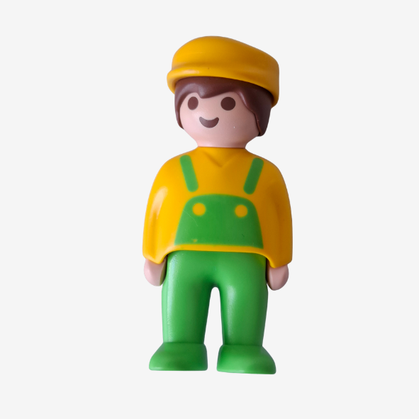 PLAYMOBIL Bauarbeiter mit gelber Mütze und grüner Latzhose 1990 Geobra