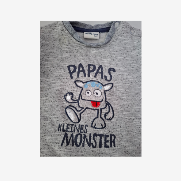Salt and Pepper langarm Sweatshirt grau mit Monster, Größe 80