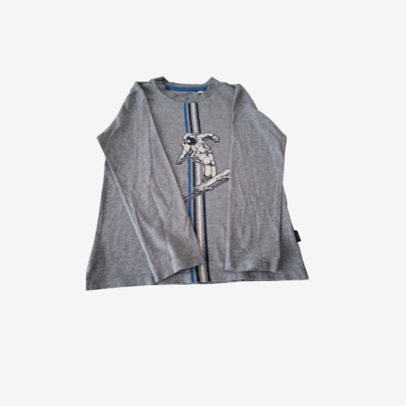 Sanetta langarm Shirt grau mit Astronaut auf Skateboard, Größe 116