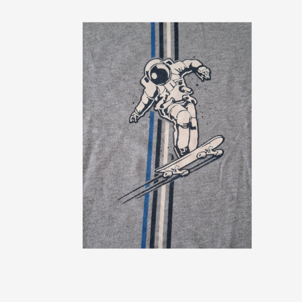 Sanetta langarm Shirt grau mit Astronaut auf Skateboard, Größe 116