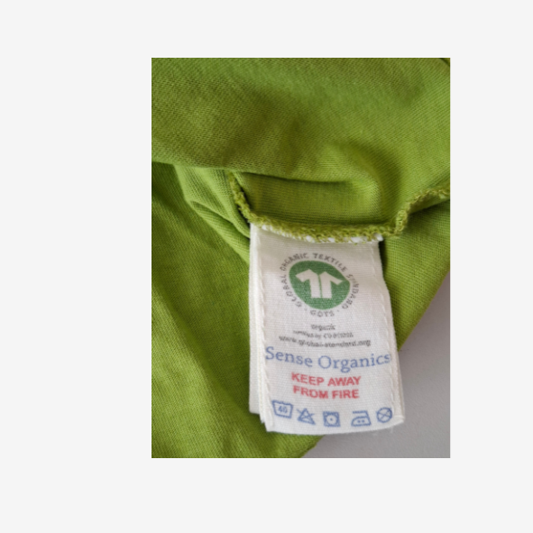 Sense Organics grünes T-Shirt mit bunten Zebrakopf-Stoffapplikation, Größe 110