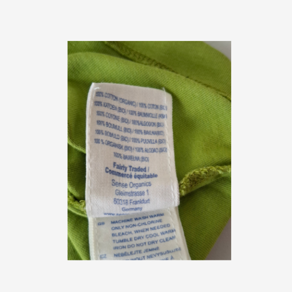 Sense Organics grünes T-Shirt mit bunten Zebrakopf-Stoffapplikation, Größe 110