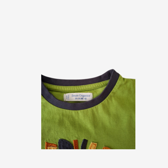 Sense Organics grünes T-Shirt mit bunten Zebrakopf-Stoffapplikation, Größe 110